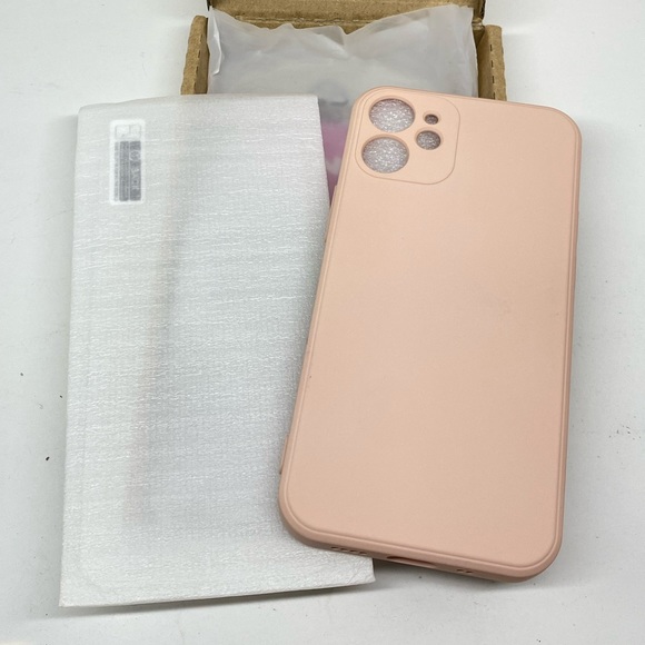 LIGHT PINK SILICONE PHONE CASE FOR IPHONE 12 MINI W/GLASS SCREEN PROTECTOR - Picture 3 of 5